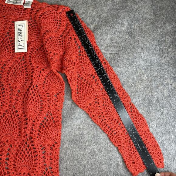 Vintage Christie & Jill Sweater Womens Small Crochet Open Knit Orange Boho - Picture 7 of 7